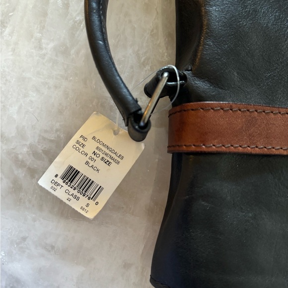 NWTS Bloomingdale’s Leather Soft Briefcase, Black and Chocolate Brown Prada look - Picture 3 of 7